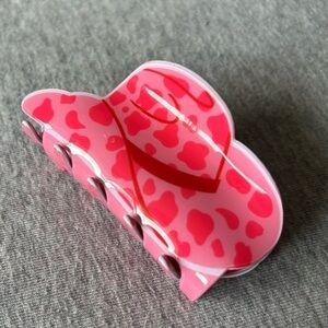 NEW Western Cowboy Hat Hair Claw Clip Neon Pink On Baby Pink Cow Print (1pcs)
